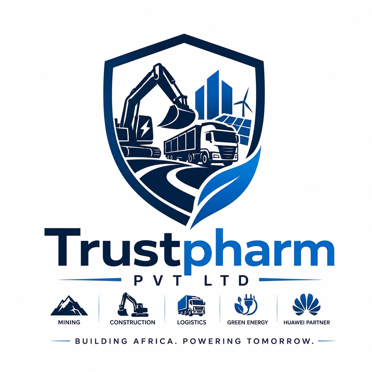 Trustpharm PVT LTD official logo: mining, construction, logistics, green energy and Huawei partner